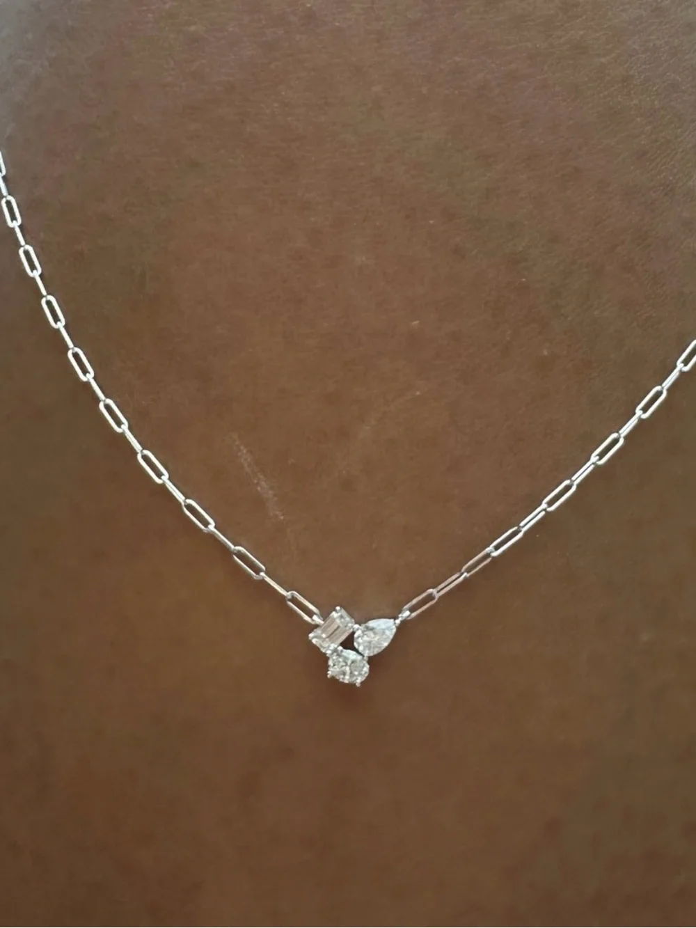 14K White Gold 0.55ctw Multi Shape Natural Diamond Paperclip Necklace